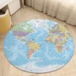 World Map Round Rug,4x4 Circle Area Rug