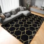 4x6 Fluffy Black and Gold Throw Rug, Shaggy - Image 4